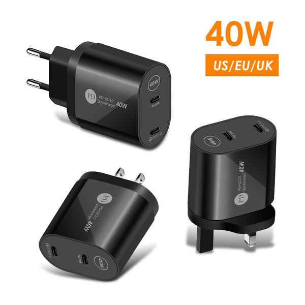40W Fast Charging Phone Charger, Type-C PD Dual Port, Universal Travel Adapter, Quick Charger for Smartphones and Tablets