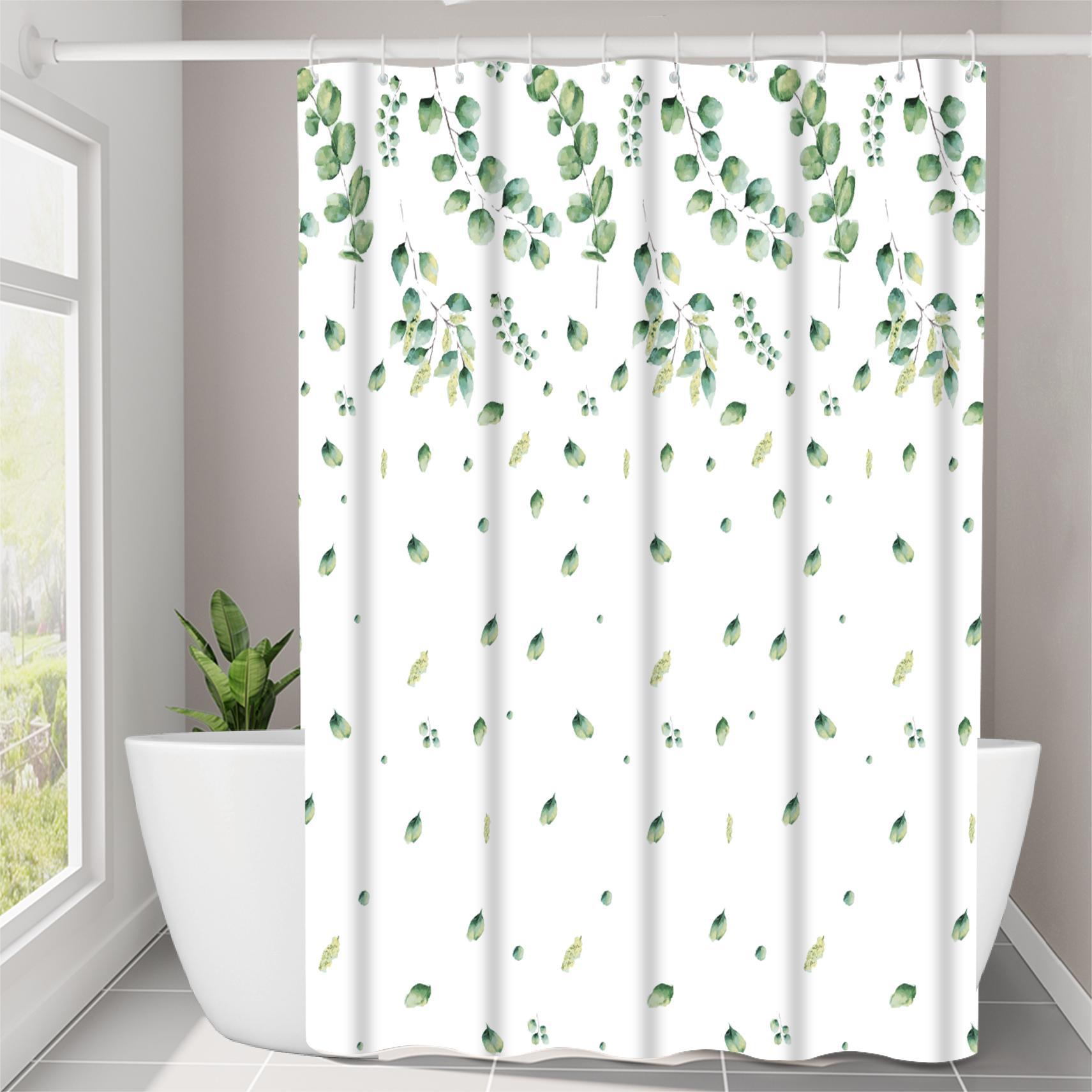 YL-36957 Manufacturer Spot Digital Printed Fabric Shower Curtain Waterproof Thickened Bathroom Partition Curtain with Hook Cross-border Supply
