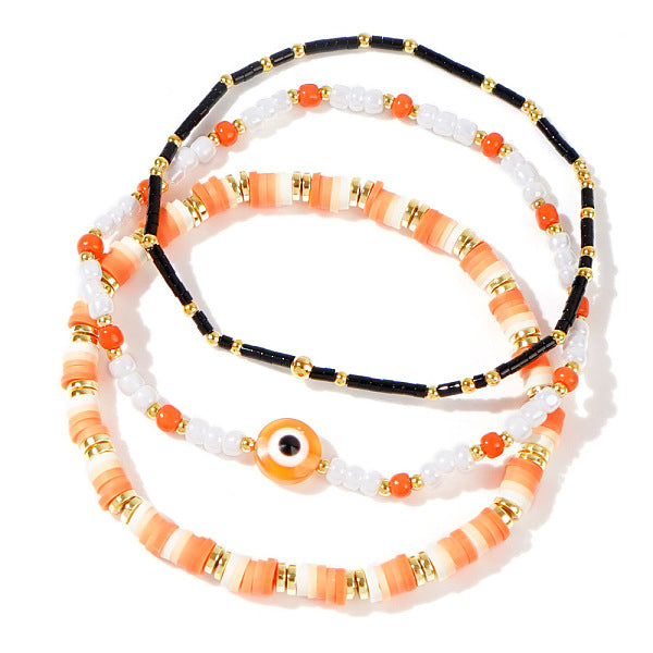 3Pcs Halloween Evil Eye Polymer Clay & Glass Beaded Bracelet Sets