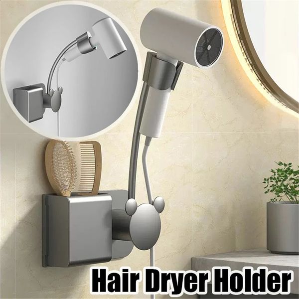 Bathroom Shelf Hair Dryer Holder No Hand-held Hair Dryer Storage Rack Wall Mounted Bathroom Storage Shelves Organizer Household 240913