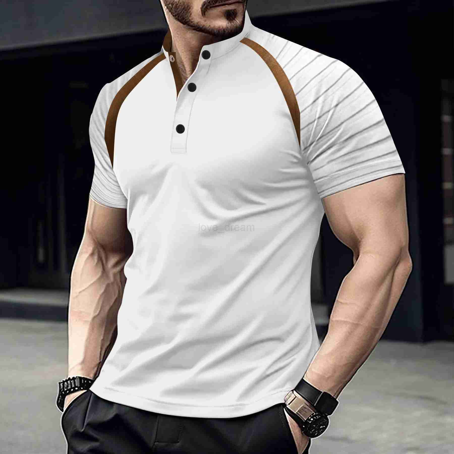 Mens Casual Summer POLO Shirt Stand Collar Spliced Retro Arm Stripes High Quality Comfortable Mens Loose Sports POLO ShirtXJ240920