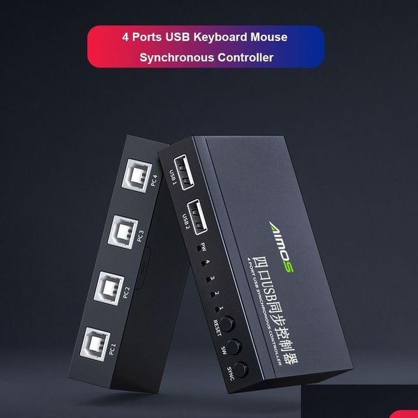 Mice Aimos Am-Km402 4 Ports Usb Synchronizer Keyboard Mouse Synchronous Controller Aluminum Alloy Kvm S Wide Atibility Drop Delivery C Otrdy