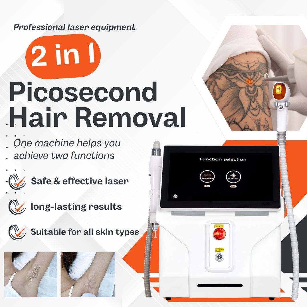 Professional 2 In 1 Laser Beauty Device Diode Hair Removal And Picosecond Laser For Tattoo Removal Pigment Reduction And Skin Brightening Treatments