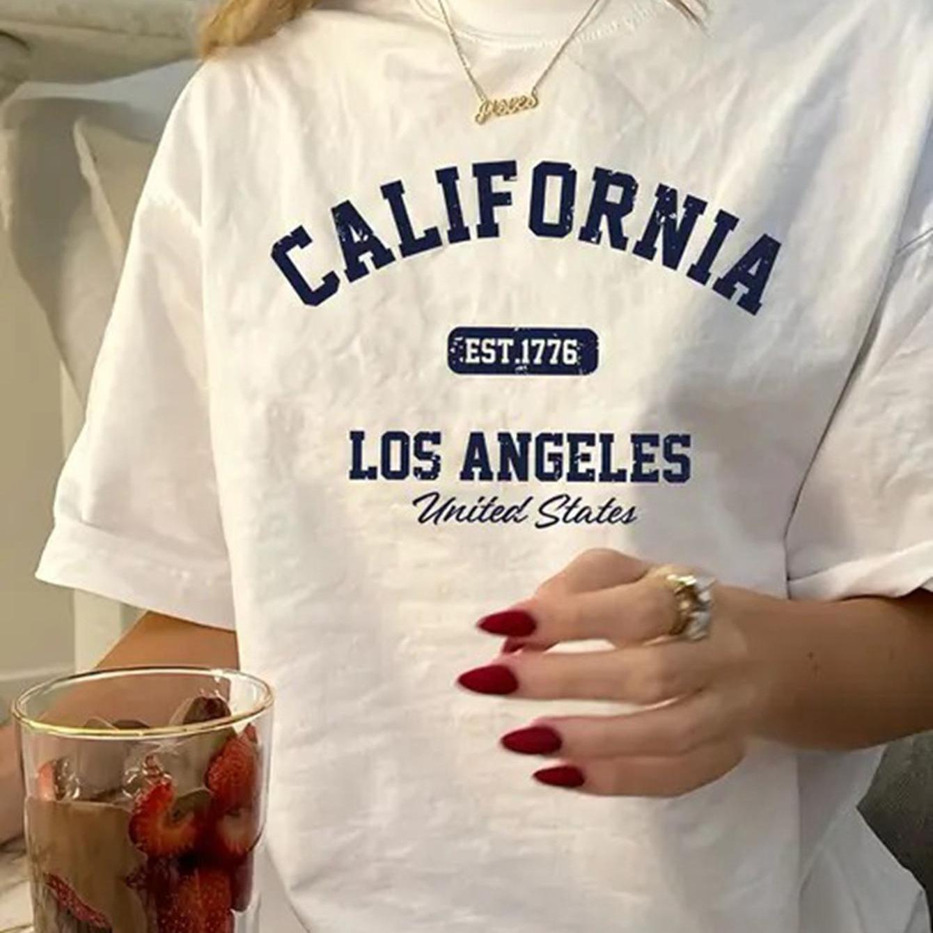 TEMU Women's California Los Angeles Graphic Tee - Soft, Breathable Casual Crew Neck T-shirt With Vintage Print, Spring-summer Outfits, Casual Wear |