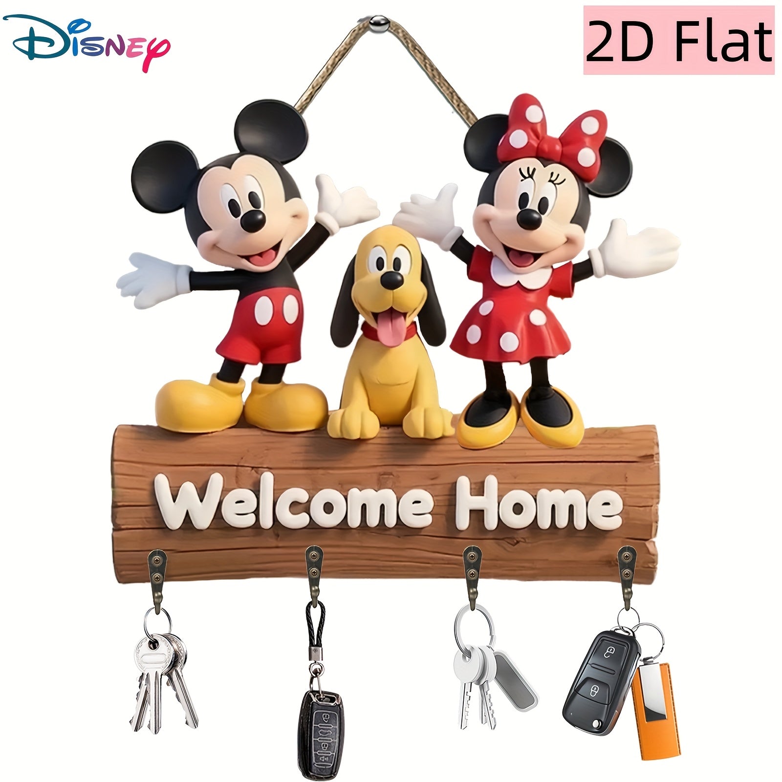 TEMU 2d Flat 1 Colourful Wooden Home Key Hook With 4 Metal Hooks 2d Flat, Wall Decor, Porch Decor, Room Decor, Cottage Decor, All Season Home Decor