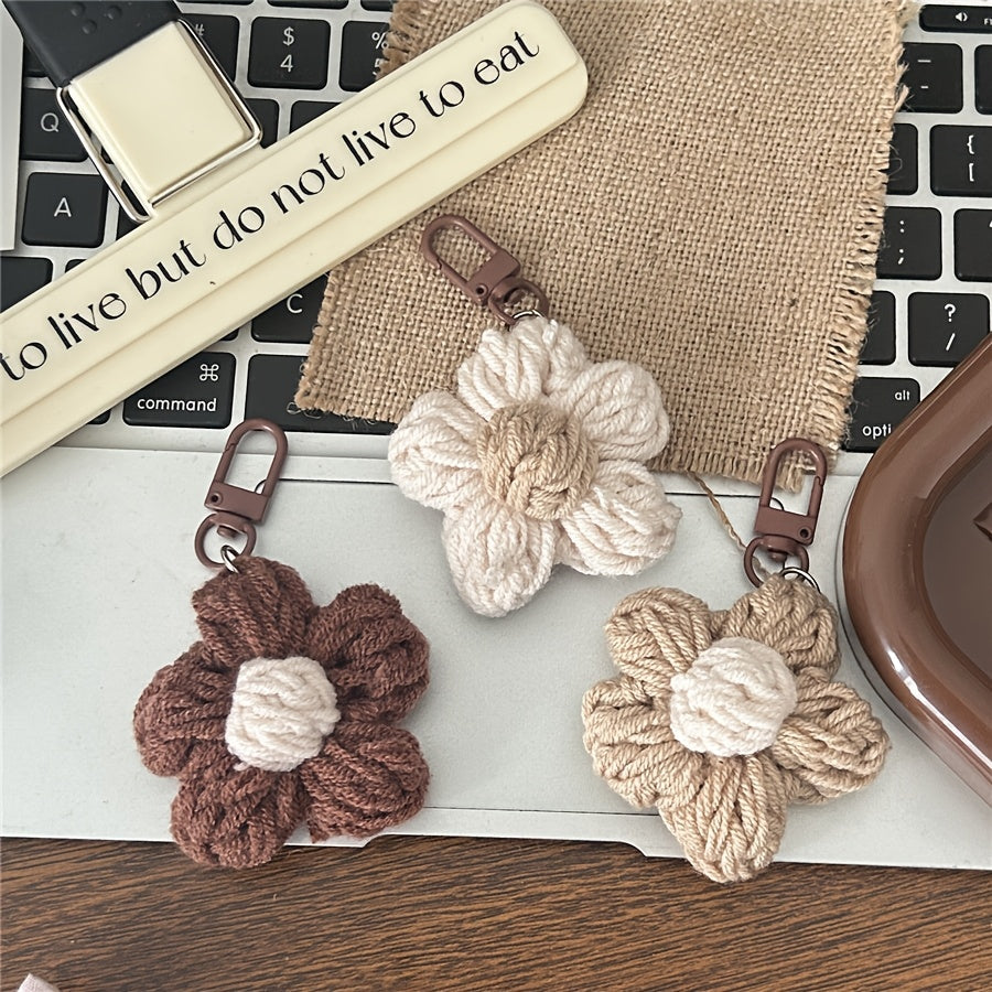 TEMU 3pcs Autumn Winter Retro Knitted Flower Keychain, High-end Bag Charm, Couple Best Friend Gift Accessory, Student Pendant, Bag Accessory, Couple