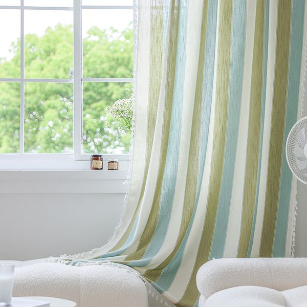 A644 Bay Window Ready Semi-Blackout Kitchen Curtains with Modern Geometric Design - Made of Soft Cotton Linen Blend Curtain