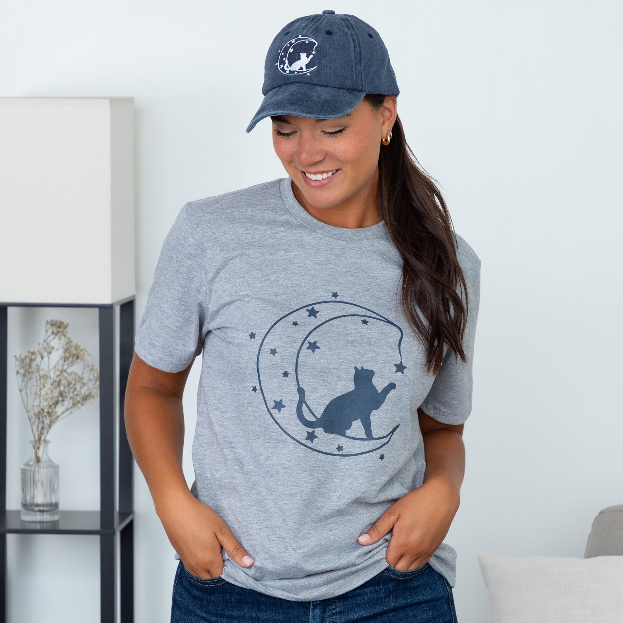 Animal Love Hat & T-Shirt Combo - Cat & Moon - S