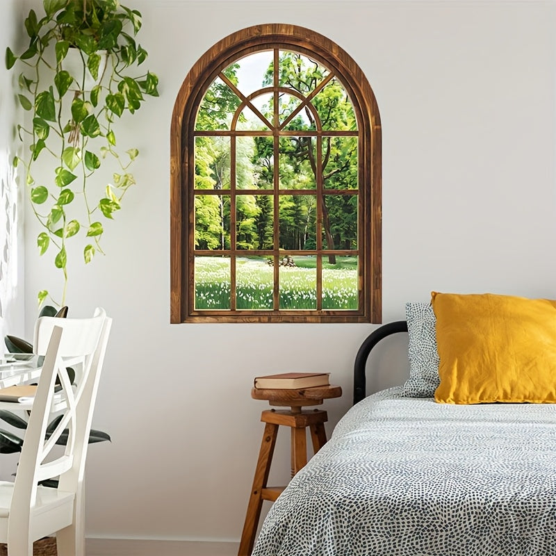 TEMU Self-adhesive Removable Window Window Mural Sticker - Wall Decal With Greenery & White Flowers Design For Bedroom, Living Room Home Decor,