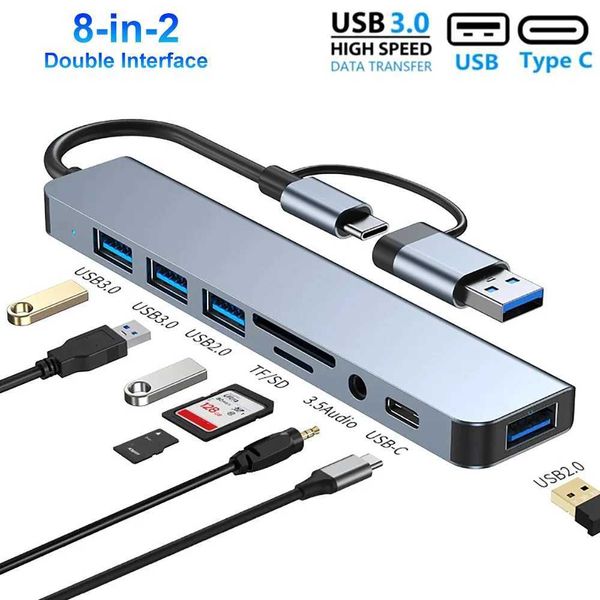 8-port USB C hub USB A TYPE-C hub USB C docking station 5Gbps multi adapter SD TF card reader suitable for MacBook Air PC CL240905