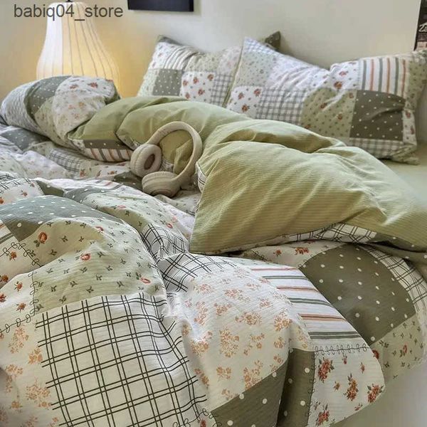 Bedding sets Bedding Set Duvet Cover Fresh Blue Floral. Wrinkled Yann Bed Set Of Four Pieces Washing Cotton Sheets Bed Sheets L240910