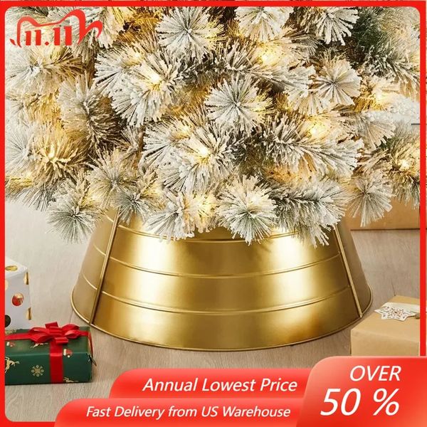 22 D Christmas Painted Gold Metal Tree CollarDecorative SkirtChristmas Trees Skirts for Holiday Decorations 241111