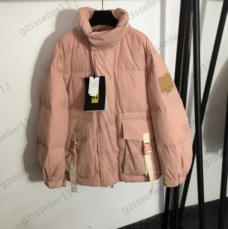 Puffer Coat Womens Down Parkas Safety Buckle Cargo Pocket Velcro Cuffs High Collar Winner Coat Loose Shoulder Style Detachable Hat Design Outwear Wo