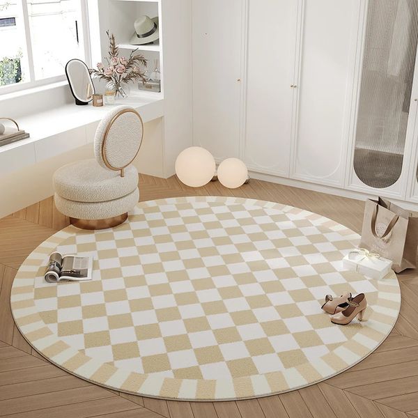 Modern Minimalist Carpets for Living Room Large Area Bedroom Decor Plush Carpet Home Plaid Round Floor Mat Thicken Lounge Rug 240802