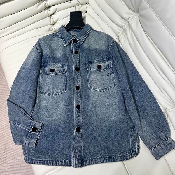 Denim Shirts Coat Embroidery Letter Blouses Jacket Retro Designer Blue Denim Coat Single Breasted Jacket