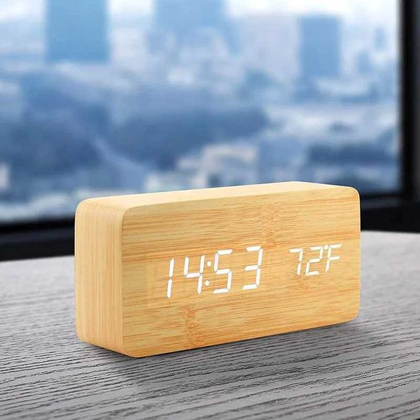 Digital Alarm Clock Wooden LED Table Clock with Temperature for Bedroom Office Travel Desk Decorations Y240904