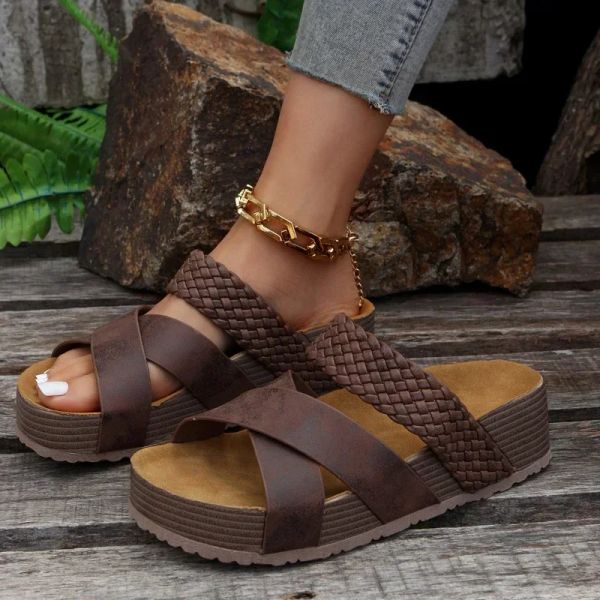 cork flat sandals, non-slip flats, Women&#039;s platform outdoor slippers, women sandals 8888