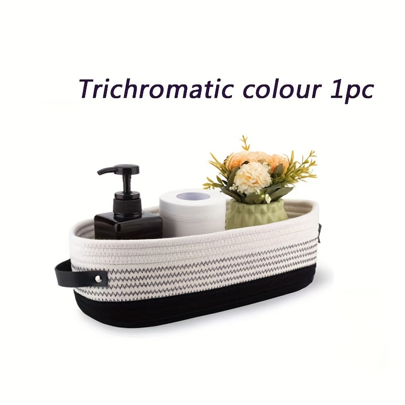 TEMU 1pc Oval Bathroom Storage Basket With Leather Handles, Options, Desk Organization And Toilet Paper Holder, - Living Room Decor, Shelf Baskets