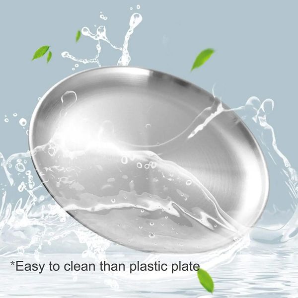 Sustainable Reusable Brushed Metal Plates - Sturdy Stainless Steel Dishware Suitable for Everyday Use