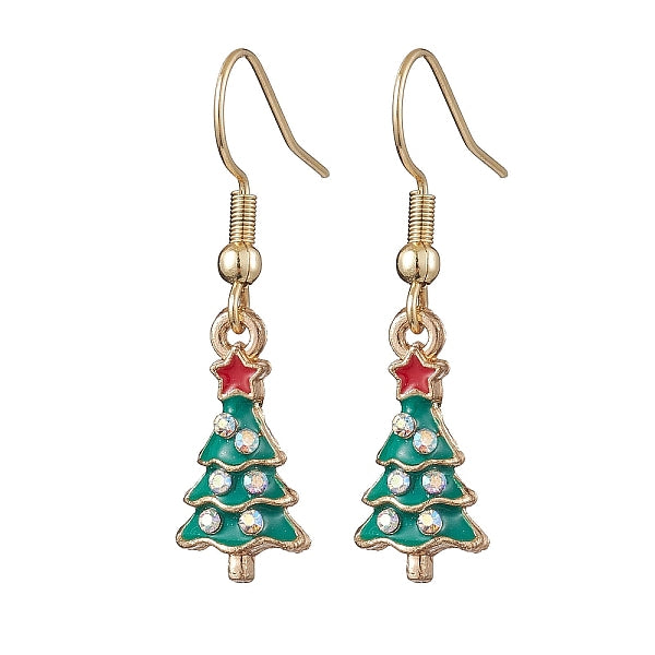 Boucles d'oreilles pendantes en alliage d'arbre de noël avec strass