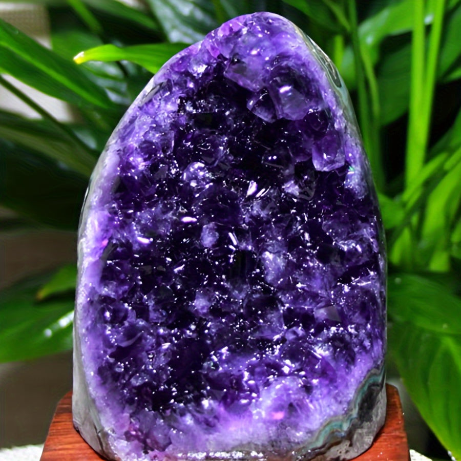 TEMU Natural Uruguayan Amethyst Geode | 12.7oz-1.01lb Polished Edge Display Stone For Decor | Accent, Gift & Tabletop Statement Piece