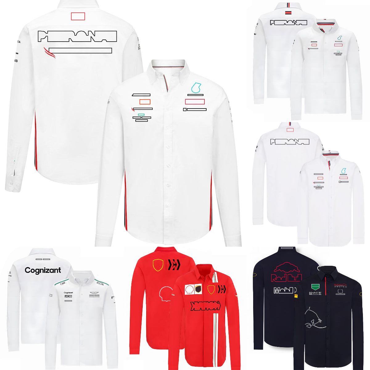 2023 New F1 White Long-sleeved Shirts Formula 1 Team Fans Casual Shirt Men Korean Comfortable Blouses Loose Single Breasted Shirt