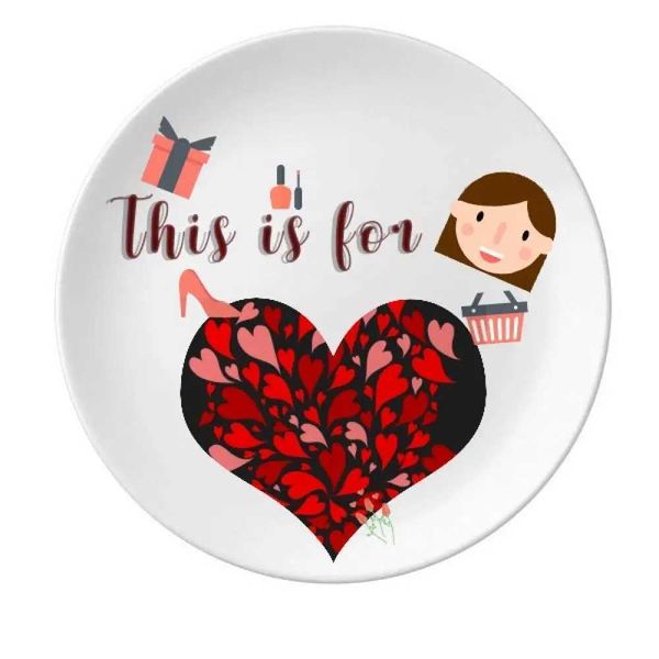 Decorative Plates Valentines Day I Love You Pink Heart Mother Gift Dessert Plate Decorative Porcelain Living Room Kitchen Decoration Househo