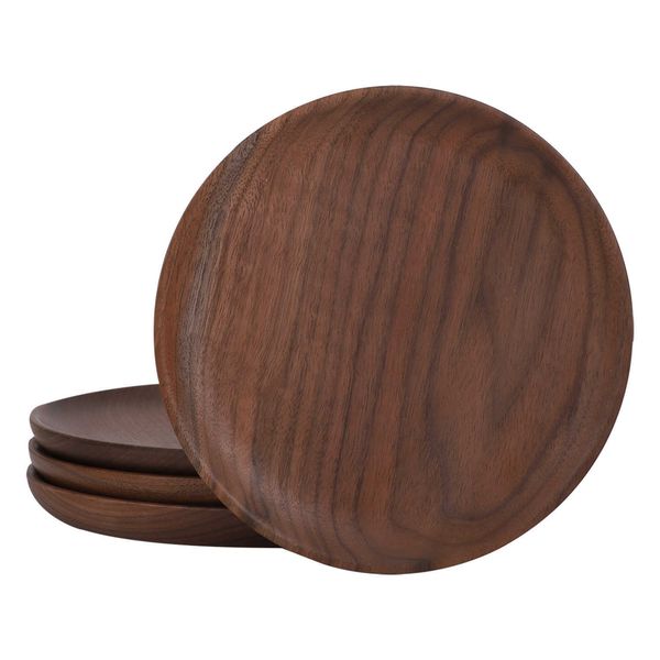 Decorative Plates Round Solid Wood Plates Stackable Dinner Plates Natural Tableware Dining for Dishes Snack Acacia and Walnut Wooden Z0227