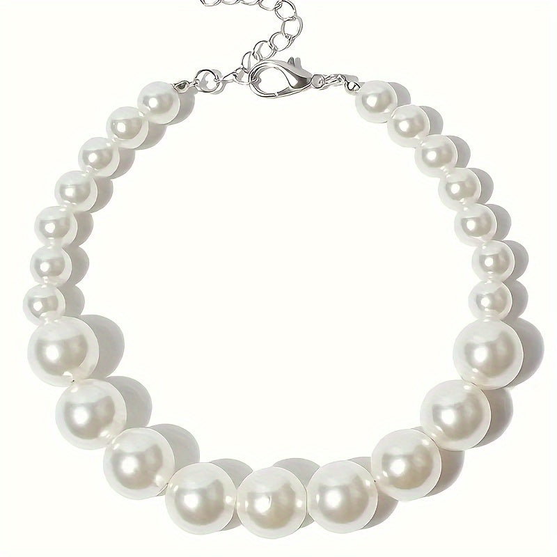 TEMU Chic Adjustable Pearl Pet Collar - High-gloss Neck Accessory For Small , Geometric Pattern