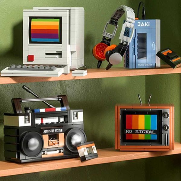 DIY Retro Electrical Appliances Furniture TV Computer Tape Walkman Game Consoles Radio Building Blocks Model Bricks Sets ToysC250122