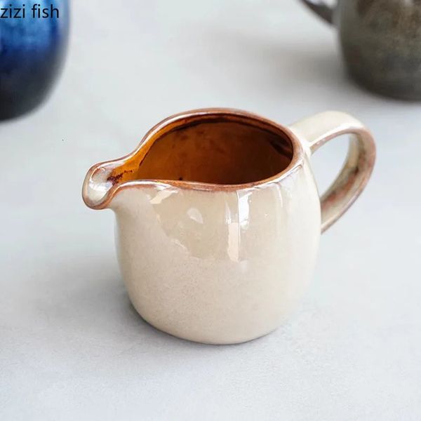 Kiln Changes Creative Ceramic Milk Jug with Handle Restaurant Steak Sauce Pot Milk Pot Gravy Boats Kitchen Retro Seasoning Tools 240808