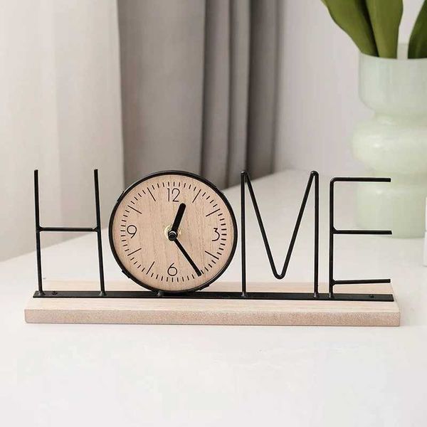 Wooden Analog Clock Table Clock Figurine Wooden Ornament Non-Ticking Desk Analog Clock Silent Iron Art for Bookshelf Bedside Y240904