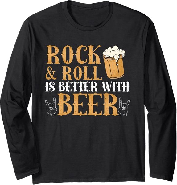 Long Sleeve Shirts for Men sweatshirt Vintage Rock Roll Is Better With Beer Music Drinking Gift Long Sleeve Streetwear Casual tops clothes