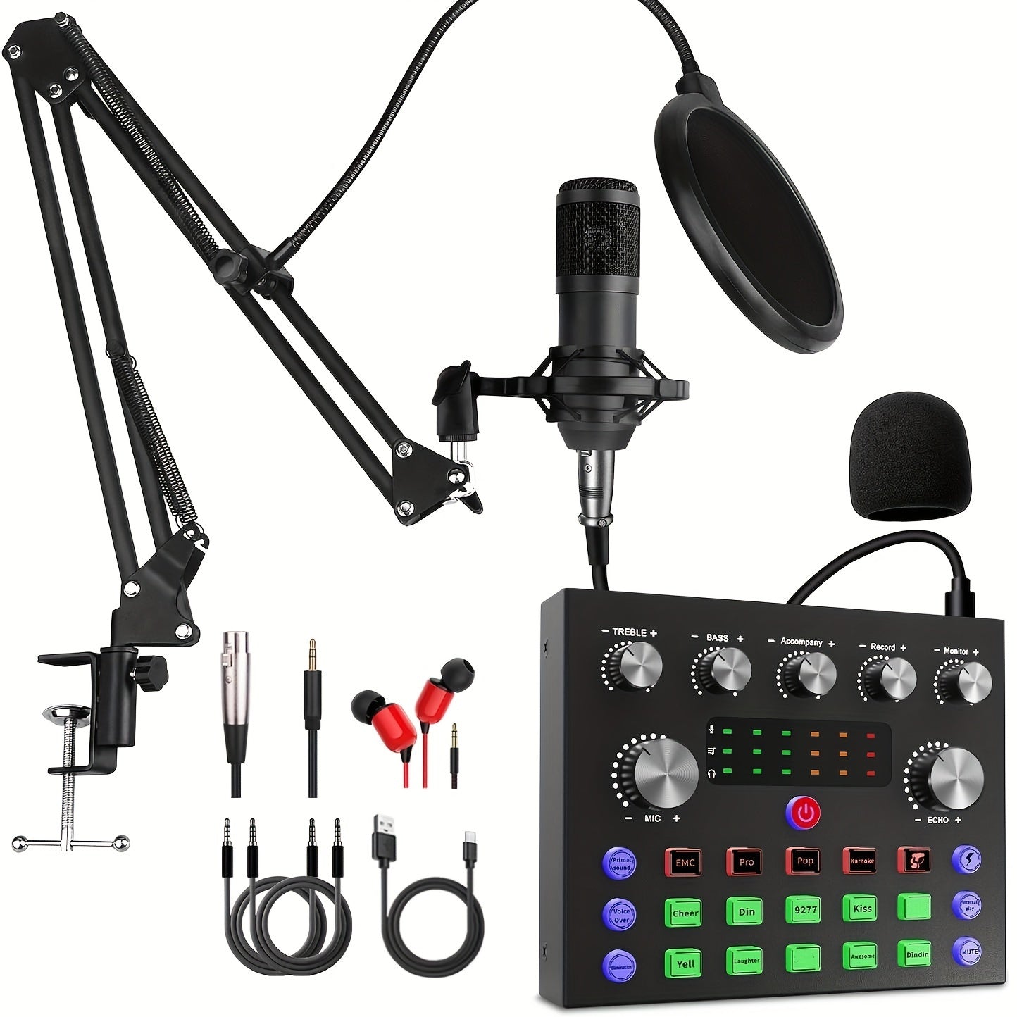 TEMU Podcast Equipment Bundle, Wired Microphone, Audio Interface With Dj Mixer Sound Mixer Microphone Perfect Recording For Pc-laptop-smartphone