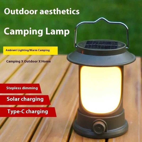 Solar portable retro cam light USB charging outdoor tent light D warm light night hiking fishing light M241121