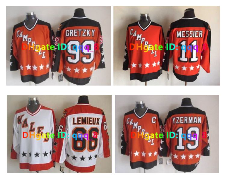 Campbell Wayne Gretzky Steve Yzerman All Star Hockey Jersey Wales Lemieux Mark Messier White GUY LAFLEUR Bobby Orr Patrick Roy Jaromir Jagr Orange S