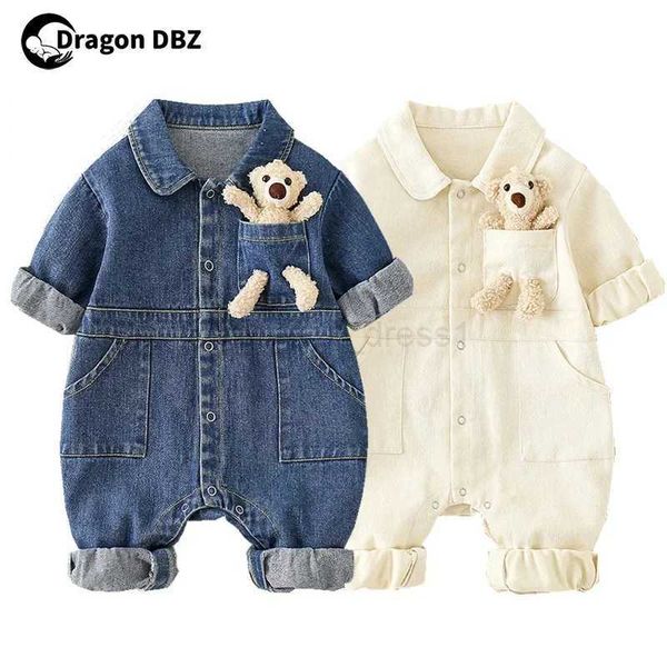 Denim Baby Romper Jumpsuit Overalls Bear Korean Toddler Onesie Autumn Baby Boys Girls Clothes Infant Outfit ClothingM240711