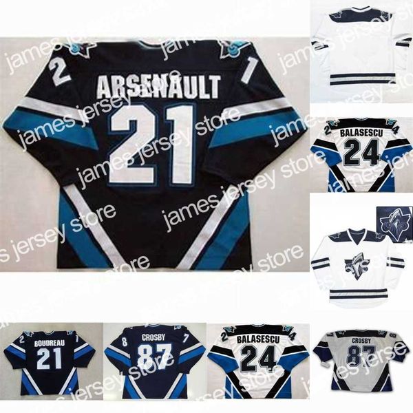 Hockey Jersey Rimouski Oceanic 87 Sidney Crosby 24 Gabriel Balasescu 21 Benoit Arsenault Mens Womens Youth cusotm any name any number Hockey