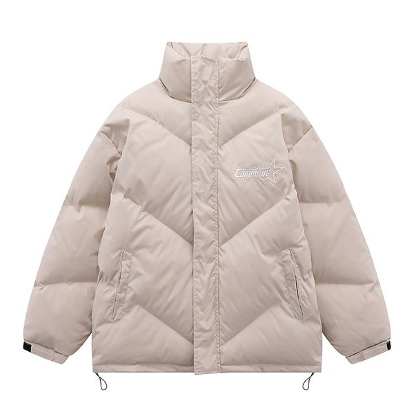 Men Down Parkas Winter Jacket Harajuku Embroidery Solid Color Thicken Warm Padded Bubble Coat Streetwear Fashion Loose Jackets