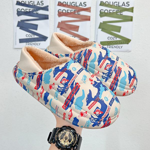 warm men, cotton outdoor Winter slip on sleeve lazy shoes with fleece lining for couples, snow boots