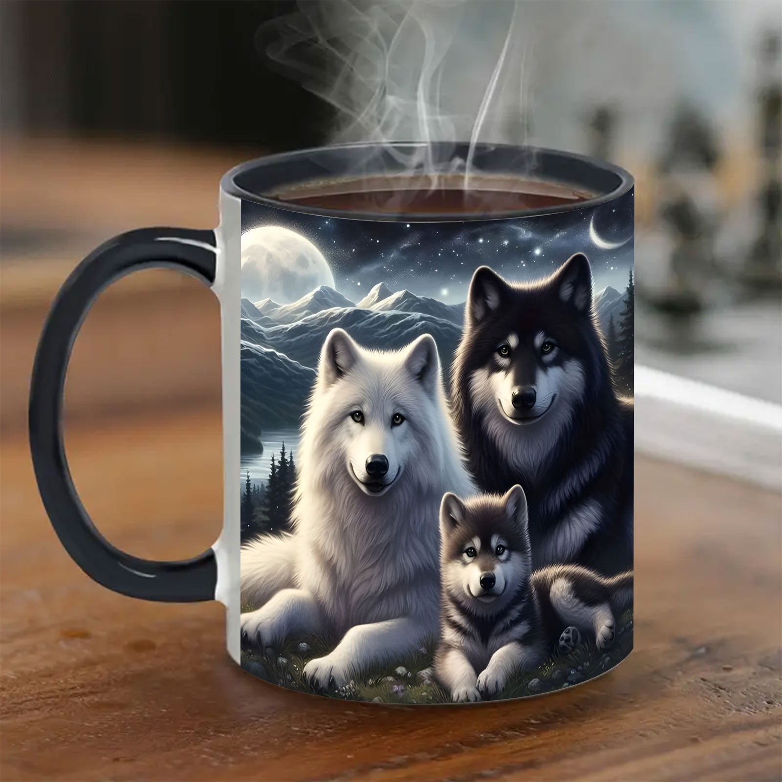 TEMU 1pc 11oz Porcelain Wolf-themed Mug - Ideal For Coffee, Tea, Wine & More - Perfect Gift For Holidays & Special Occasions