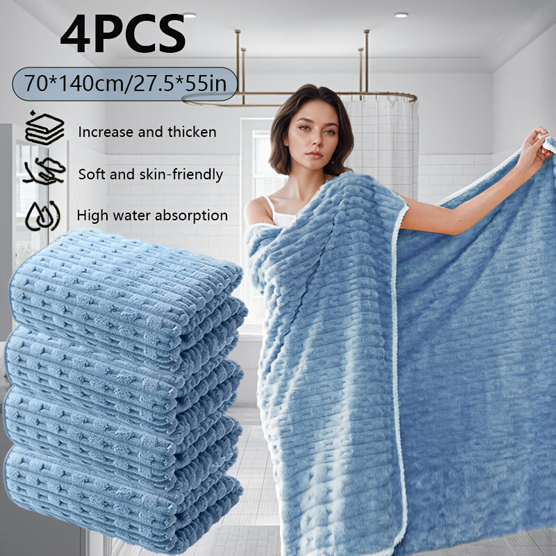 TEMU 4pcs Microfiber Bath Towel Set, 27.5 X 55.1 Inches, Quick-drying, Absorbent, Lightweight, , Solid Color Pattern, Weight 400g-m² - Home And Hotel