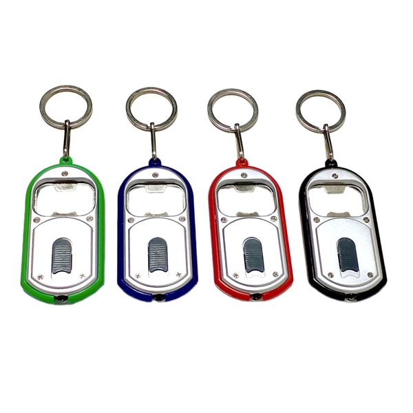 100pcs 1LED 2 in 1 Beer Bottle Opener LED Light Lamp Key Chain Ring Keychain Key ring With Packing