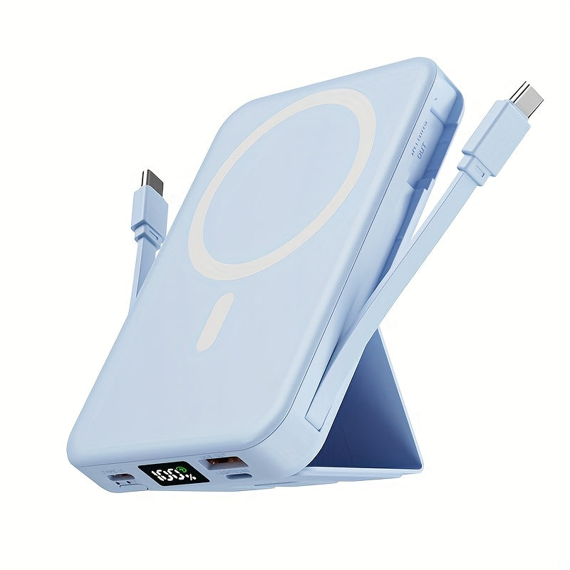 TEMU 10000mah Magnetic Power Bank, Usb-c Fast Charging External Battery Pack, Built-in Data Cable, Can Charge 5 Devices And Laptops Simultaneously,