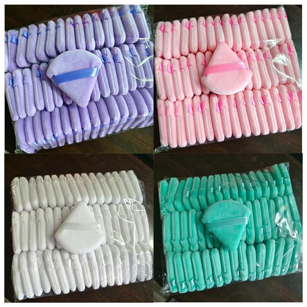 Wholesale 50Pcs Triangle Powder Puff Mini Face Makeup Sponge Cosmetics Soft Cotton Face Powder Puff Washable Velvet Makeup Puff 250820