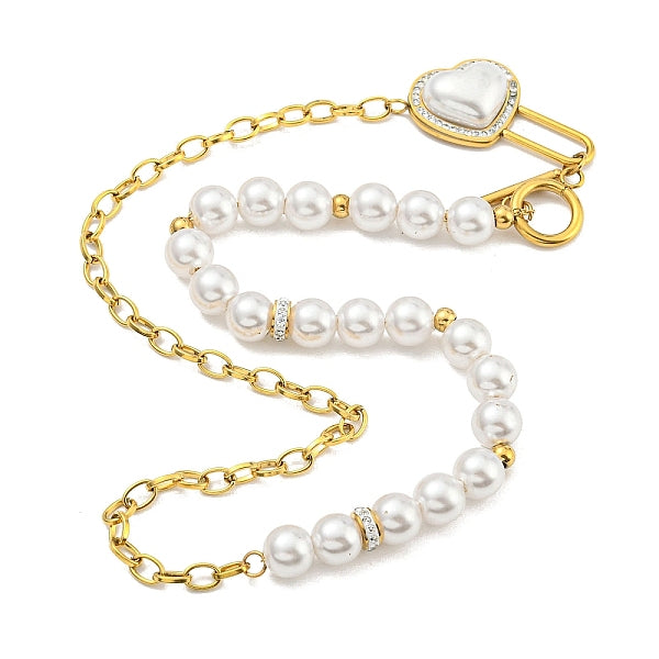 Collares de perlas de plástico y circonitas cúbicas transparentes de acero inoxidable con revestimiento de iones (IP) 201