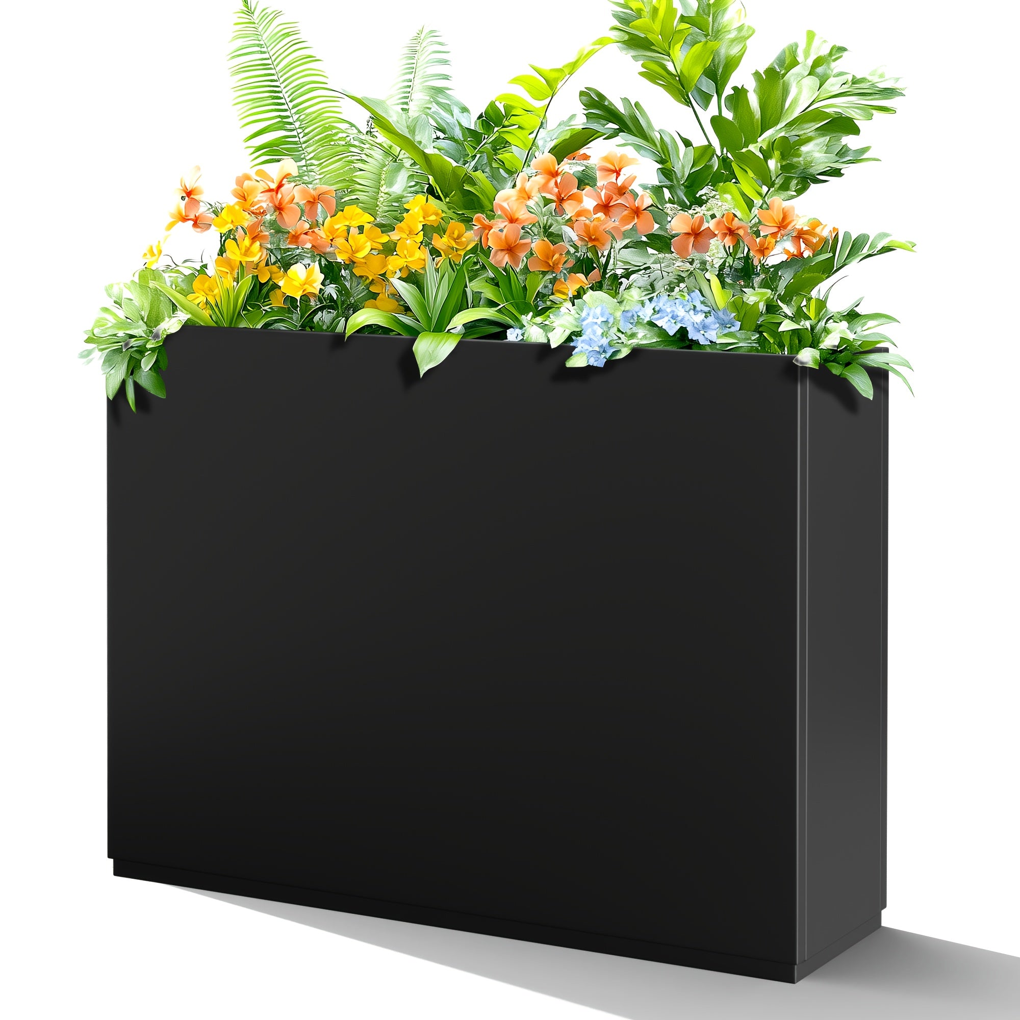 TEMU Large Black Metal Rectangular Planter Box With Drainage Holes, Ideal For Outdoor Patio, Porch, Garden Plants - 35" L X 9" W X 25.6" H, Planter