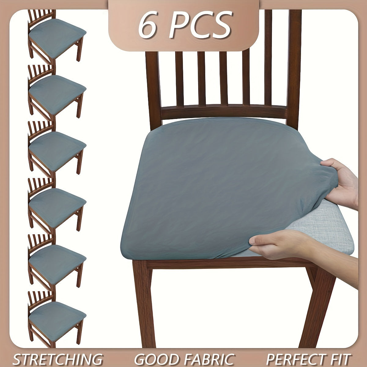 TEMU 6pcs Solid Color Brushed High Elastic Chair Cover, And Comfortable Chair Seat Cover, Dust-proof And Chair Slipcover, Suitable For Dining Chair