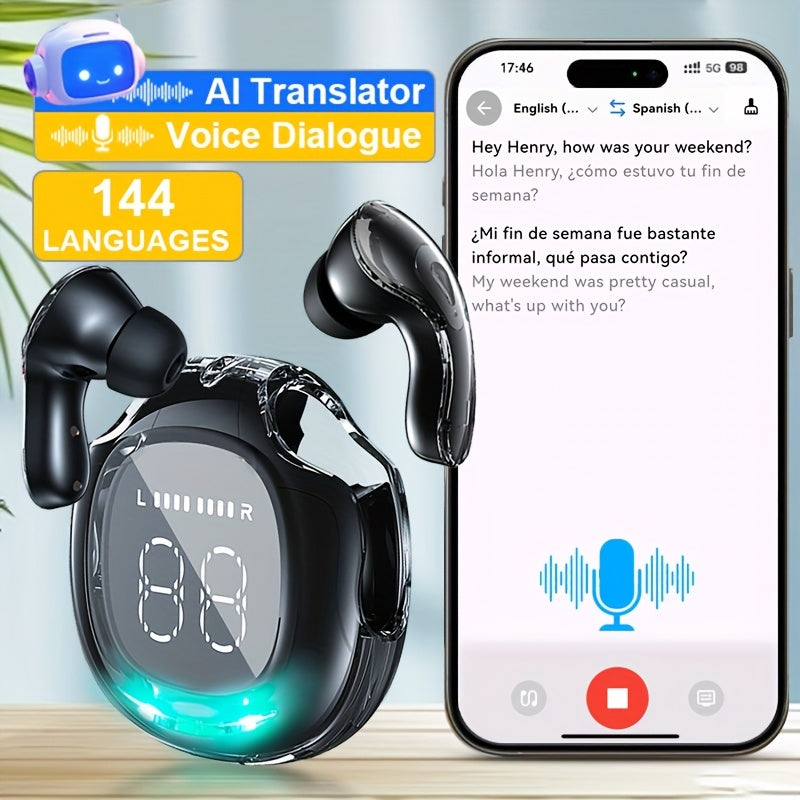 TEMU Greatwall Ai Translation Wireless Hanging Earphones Supporting Over Languages Translation Headphones Real-time Translator Stylish Ball Design