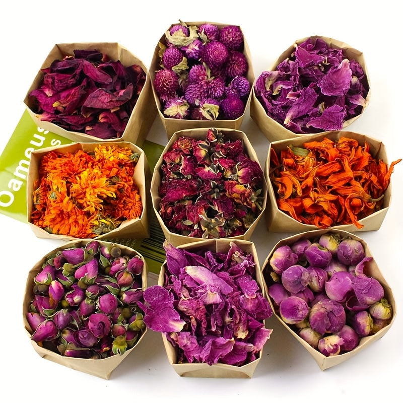 TEMU 9pcs Set - Dried Flower Craft Set, Dried Flowers, Dried Plants, Roses, Jasmine, Peonies, Lavender, -me-, Set, Resin Jewelry Making, Diy Candles,